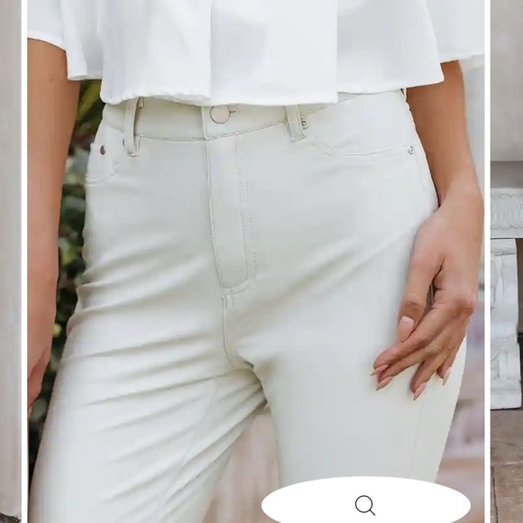 SIMPLICITY HIGH RISE FAUX LEATHER PANTS - BONE XS - Picture 5 of 9